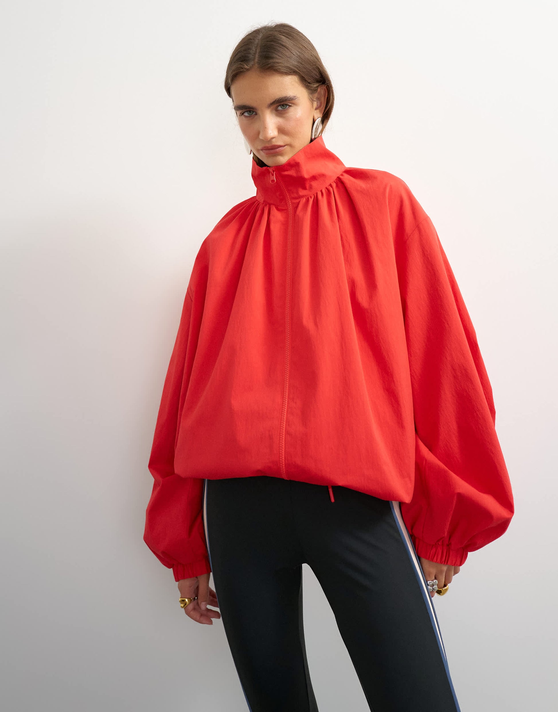 Topshop pleated funnel neck anorak in red