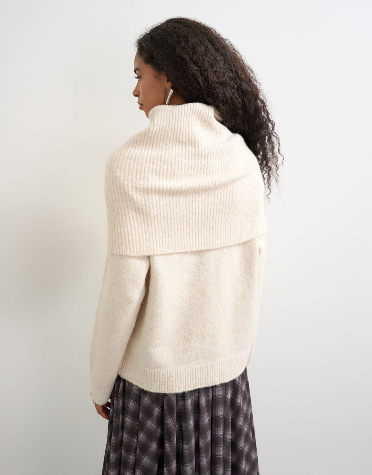 Topshop knitted wool blend deep fold bardot jumper in ivory