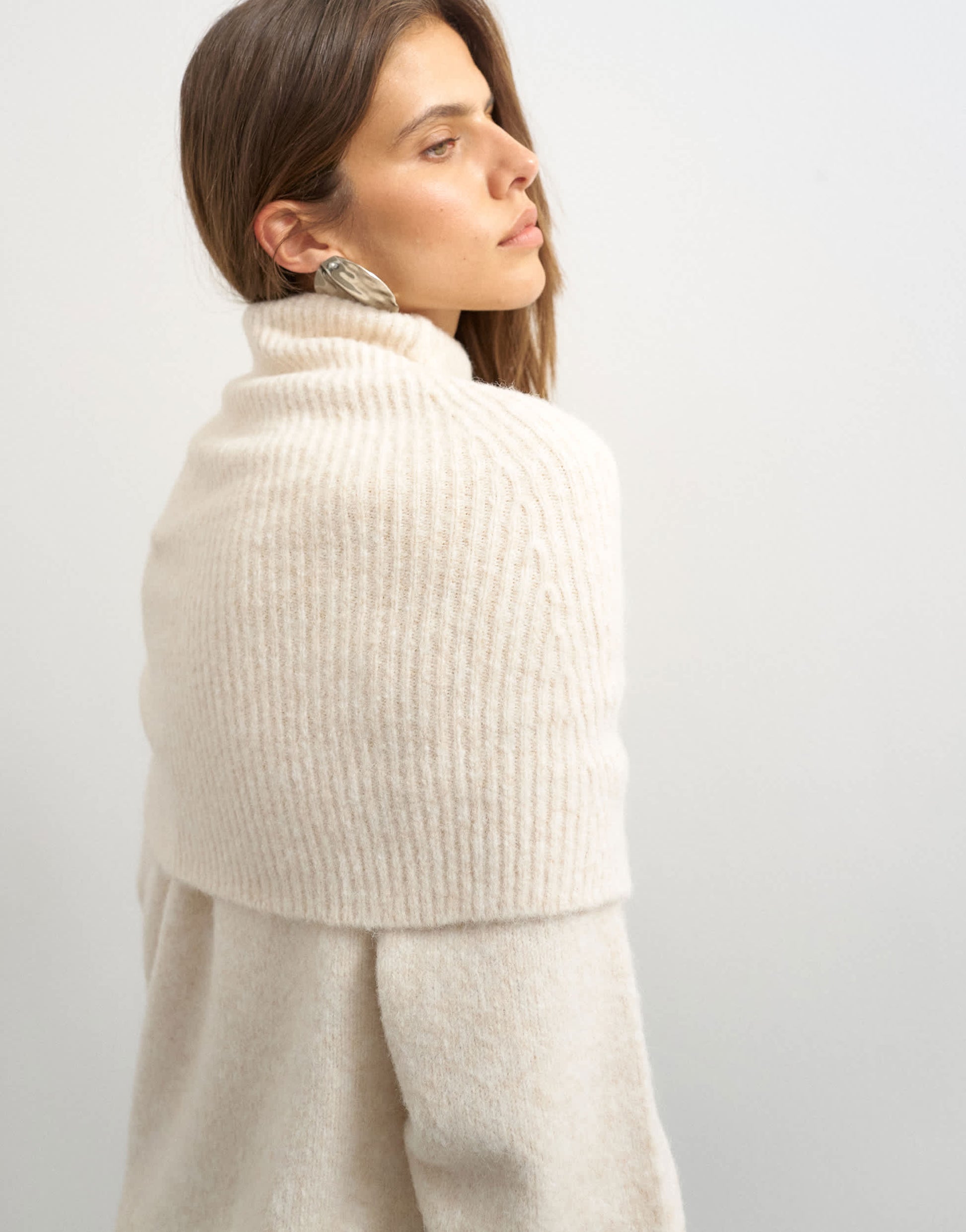 Topshop knitted wool blend deep fold bardot jumper in ivory