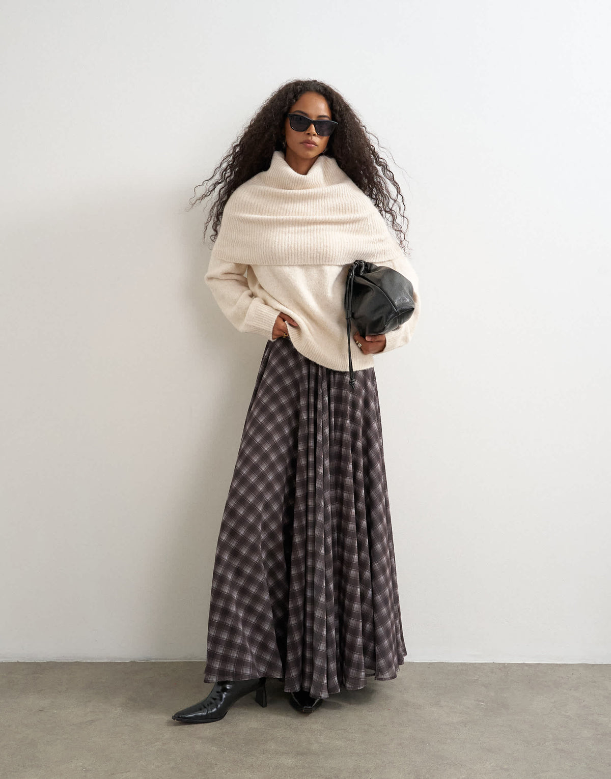 Topshop knitted wool blend deep fold bardot jumper in ivory