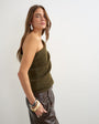 Topshop knitted one shoulder draped top in khaki