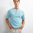 Topman slim fit rib henley t-shirt in light blue
