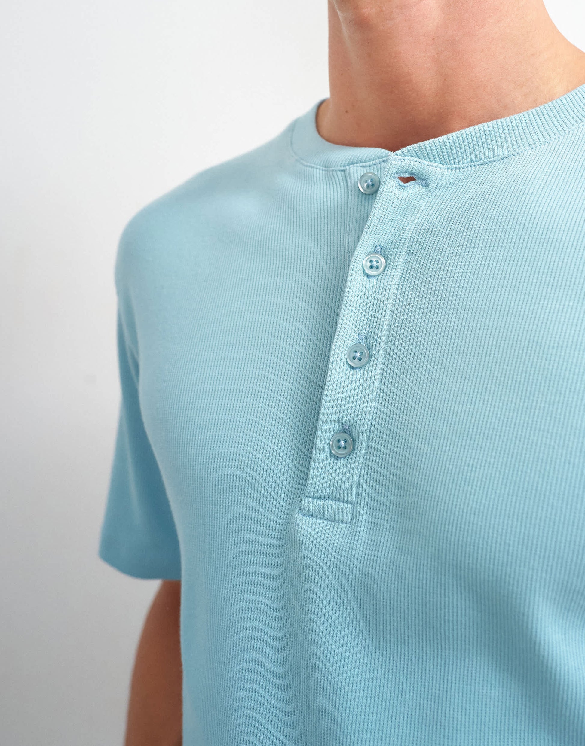 Topman slim fit rib henley t-shirt in light blue
