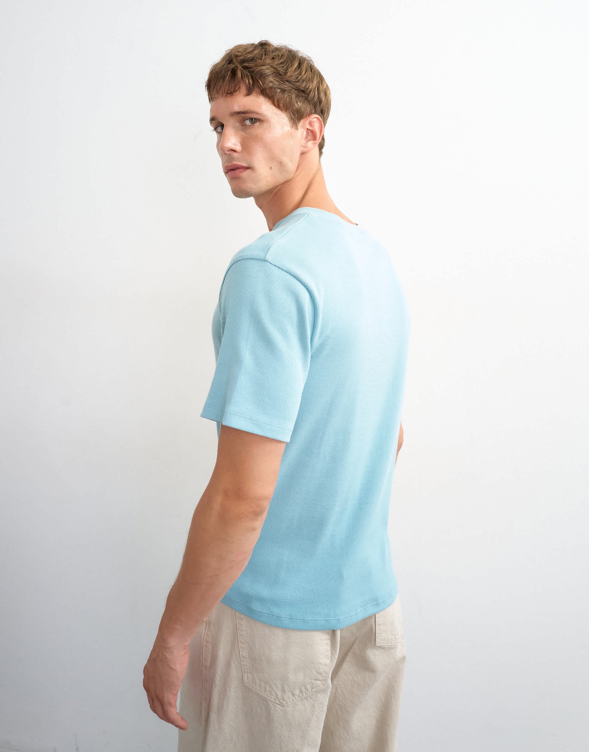 Topman slim fit rib henley t-shirt in light blue