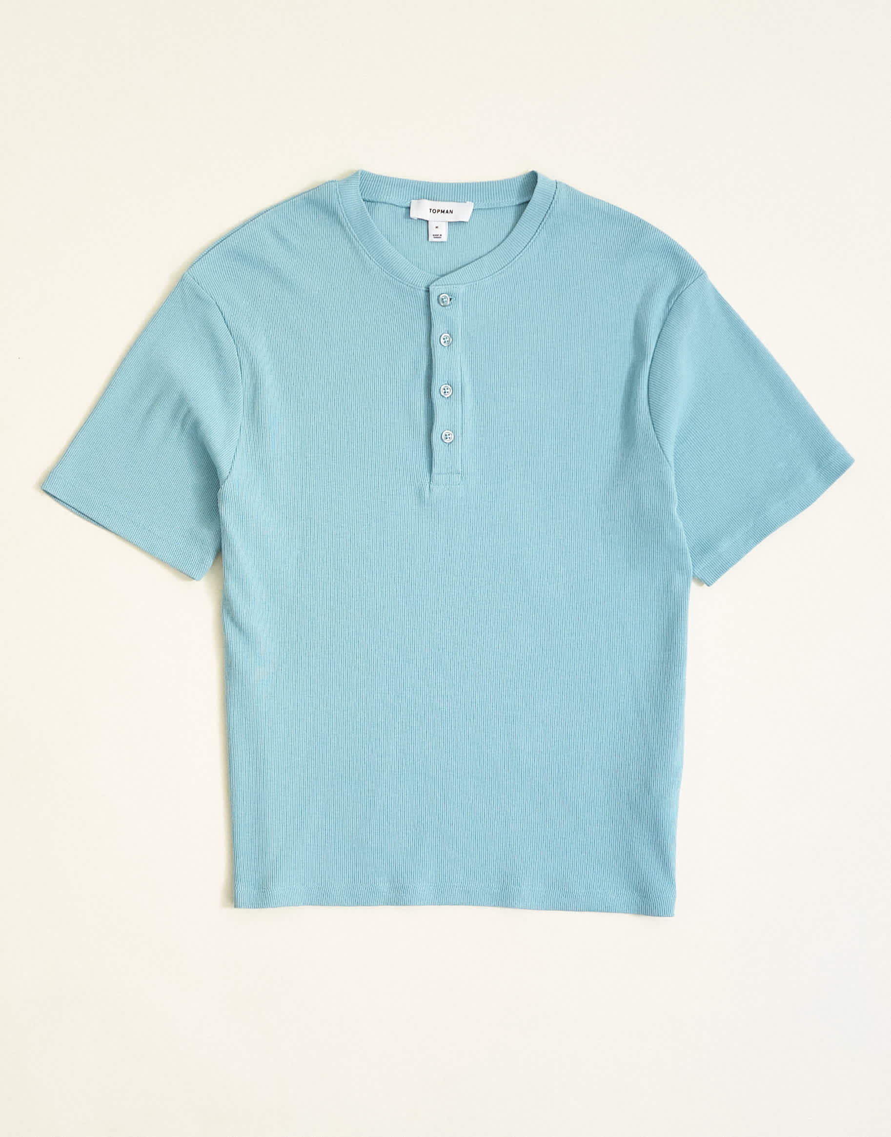 Topman slim fit rib henley t-shirt in light blue