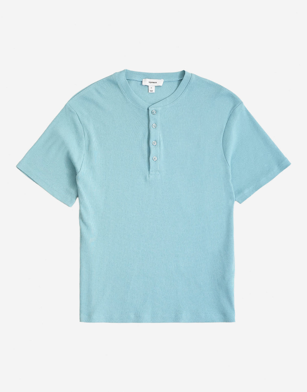 Topman slim fit rib henley t-shirt in light blue
