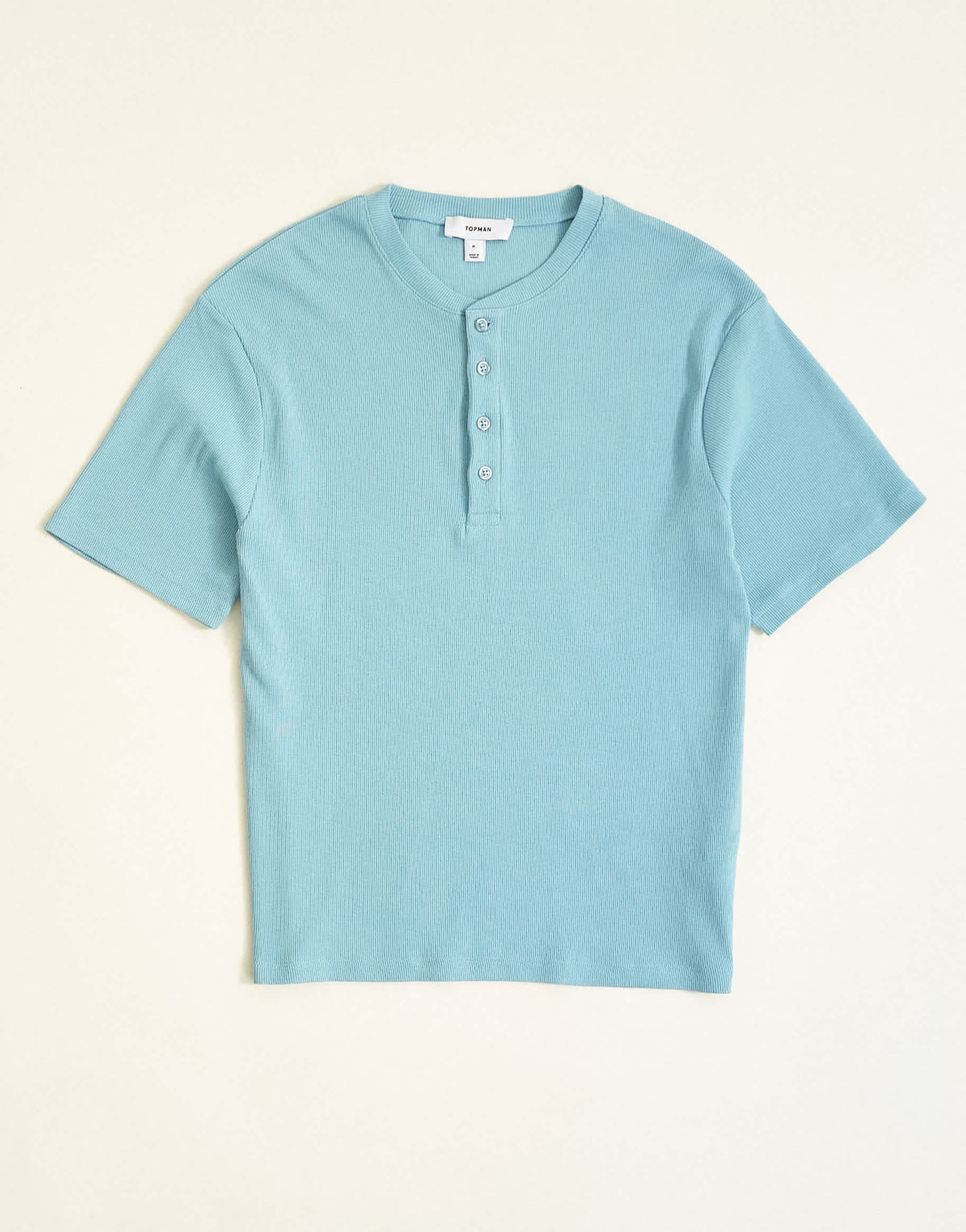 Topman slim fit rib henley t-shirt in light blue