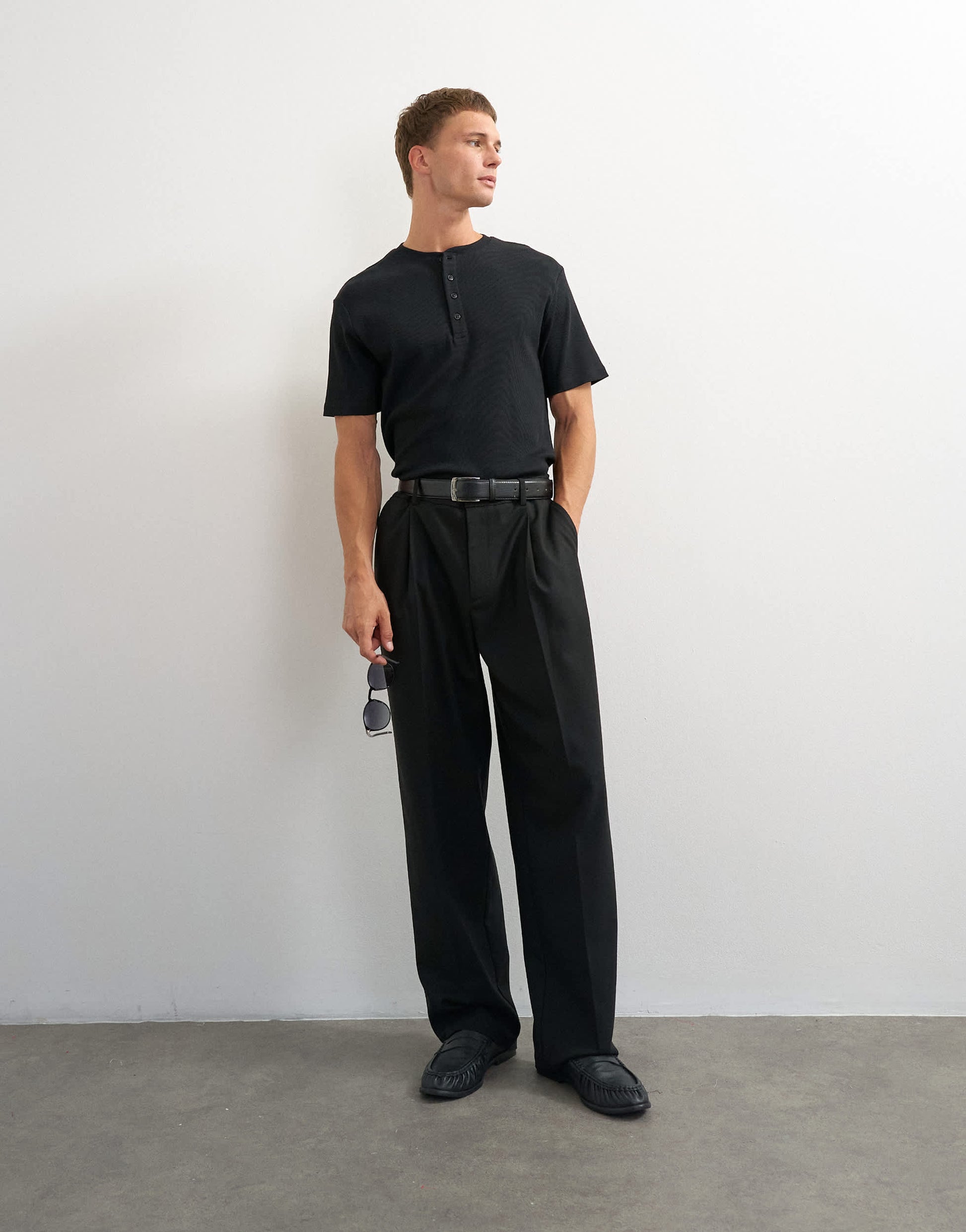 Topman slim fit rib henley t-shirt in black
