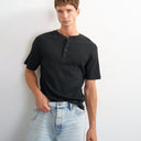 Topman slim fit rib henley t-shirt in black