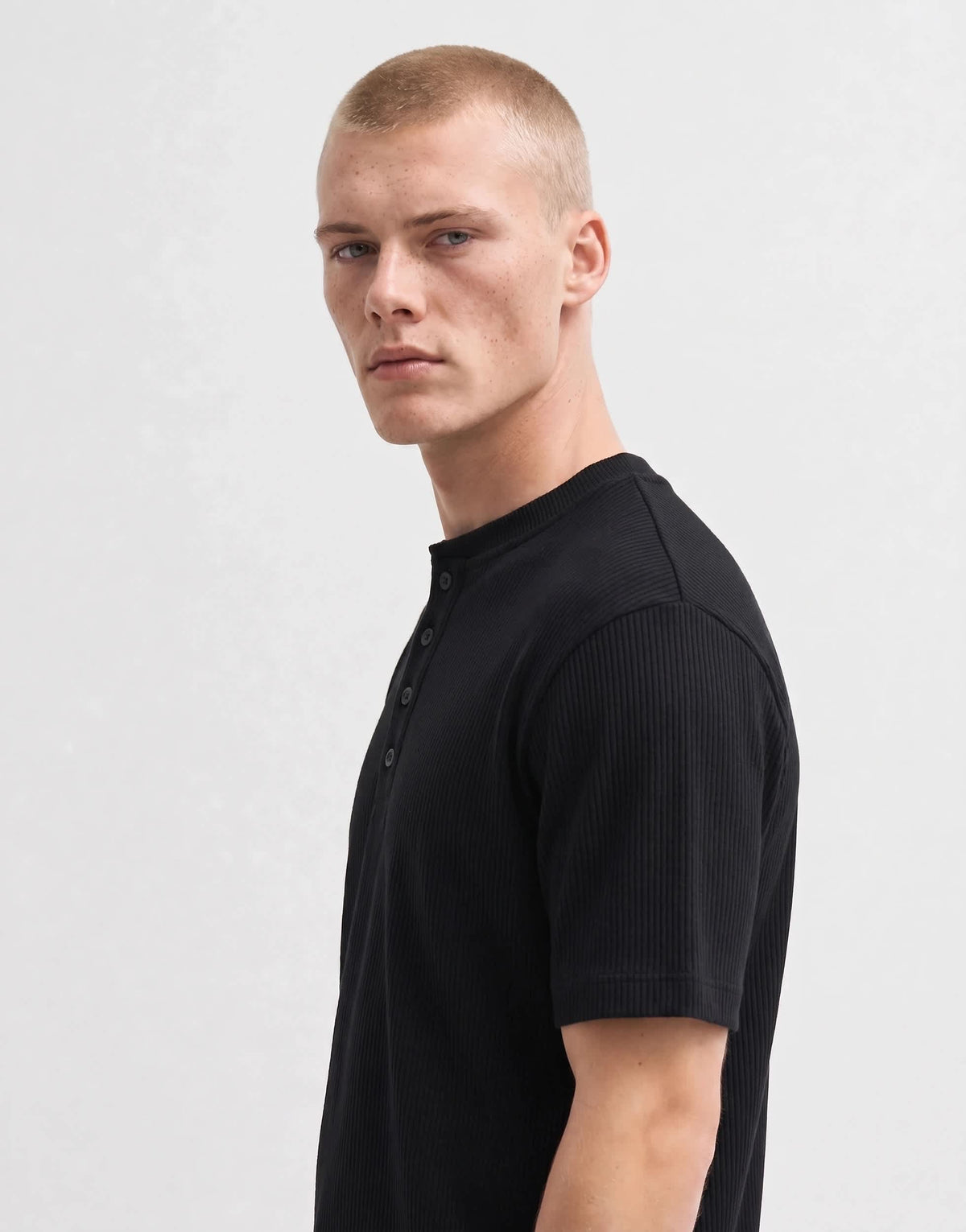 Topman slim fit rib henley t-shirt in black
