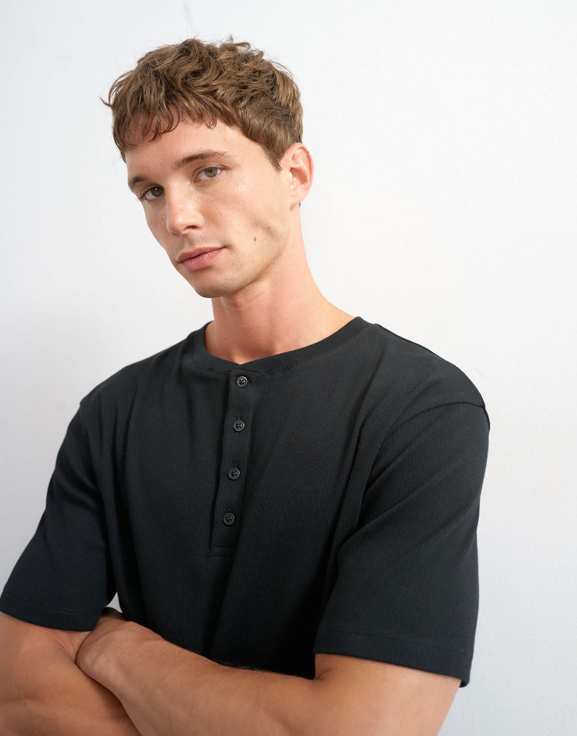 Topman slim fit rib henley t-shirt in black