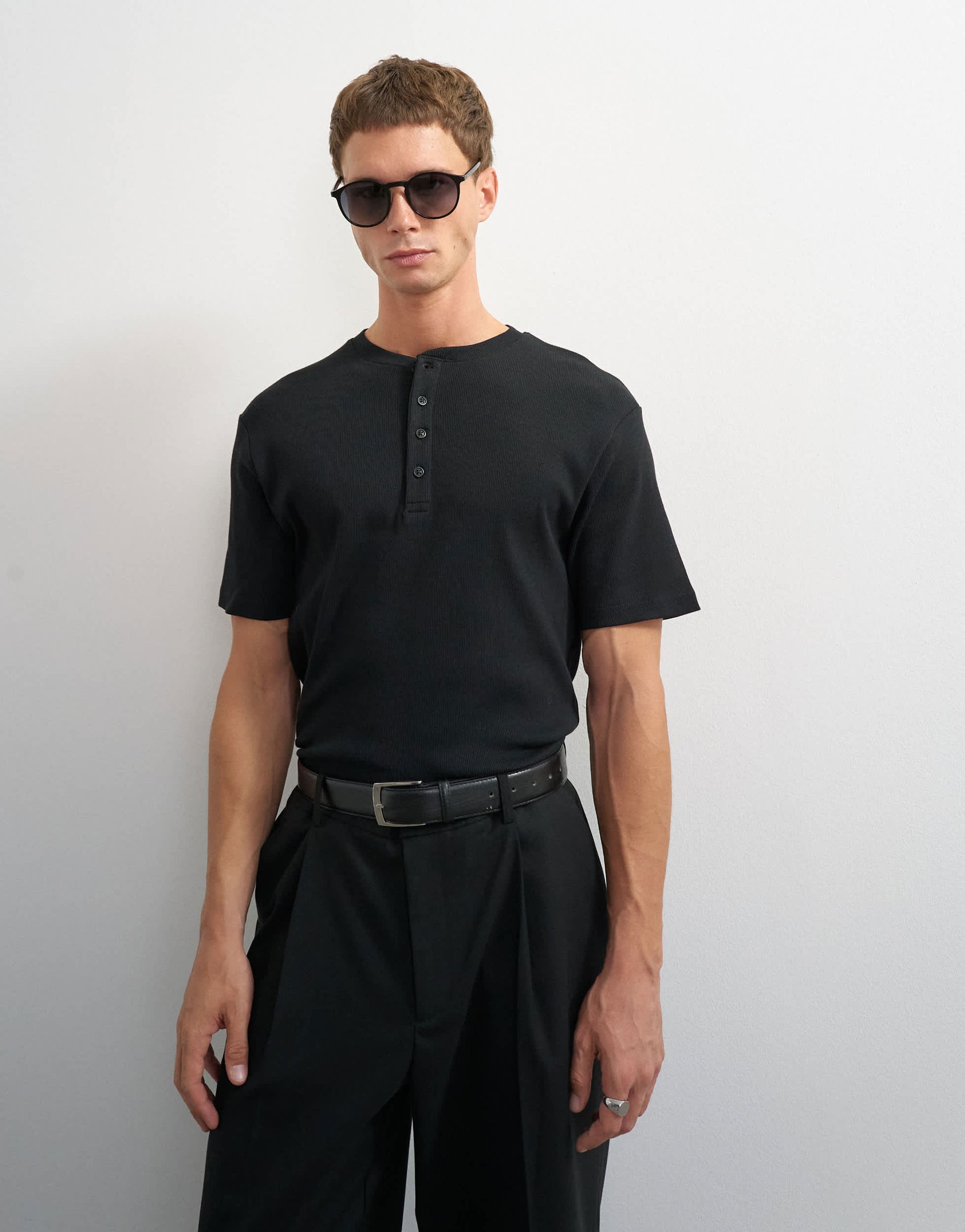 Topman slim fit rib henley t-shirt in black