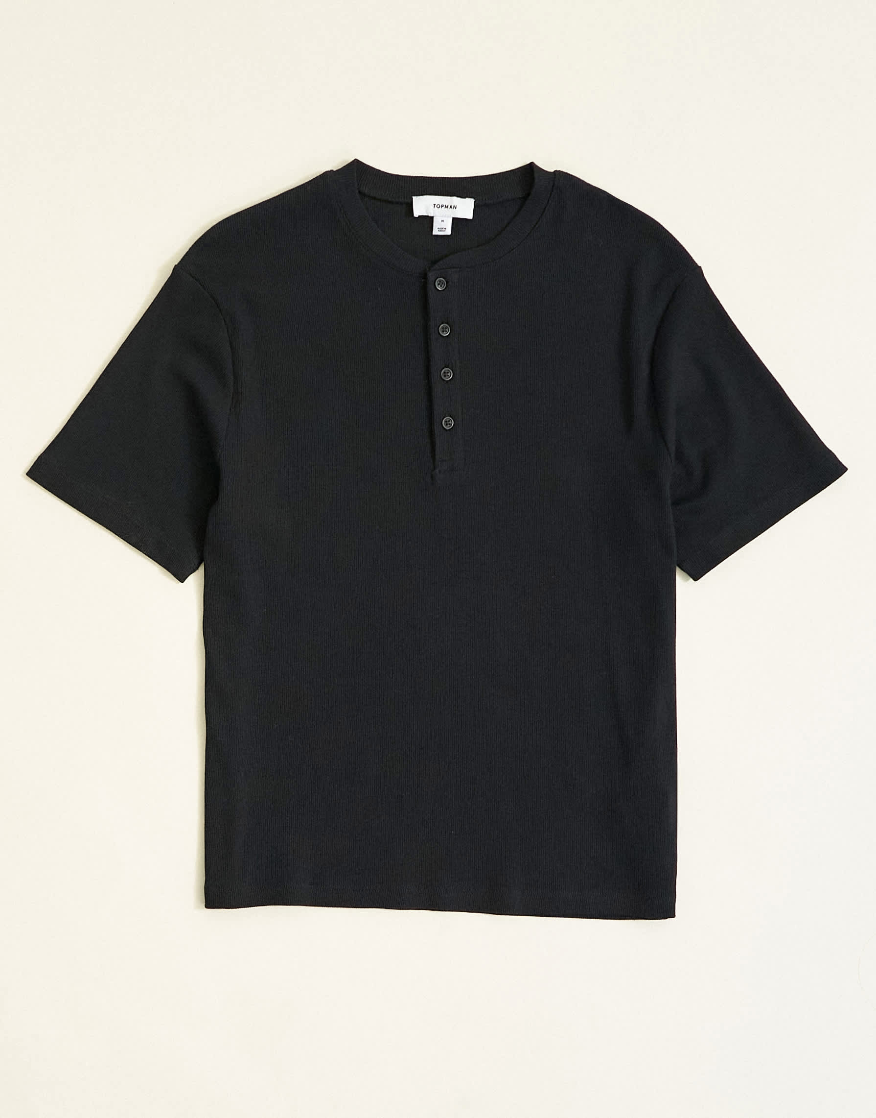 Topman slim fit rib henley t-shirt in black