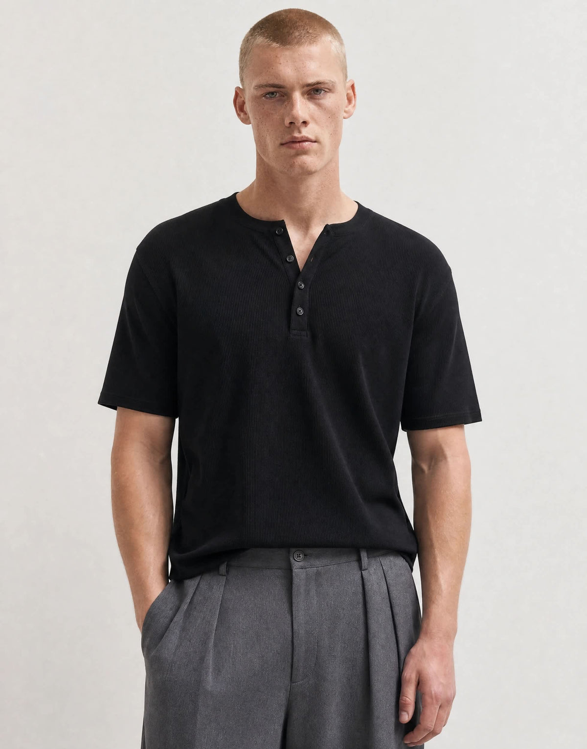 Topman slim fit rib henley t-shirt in black