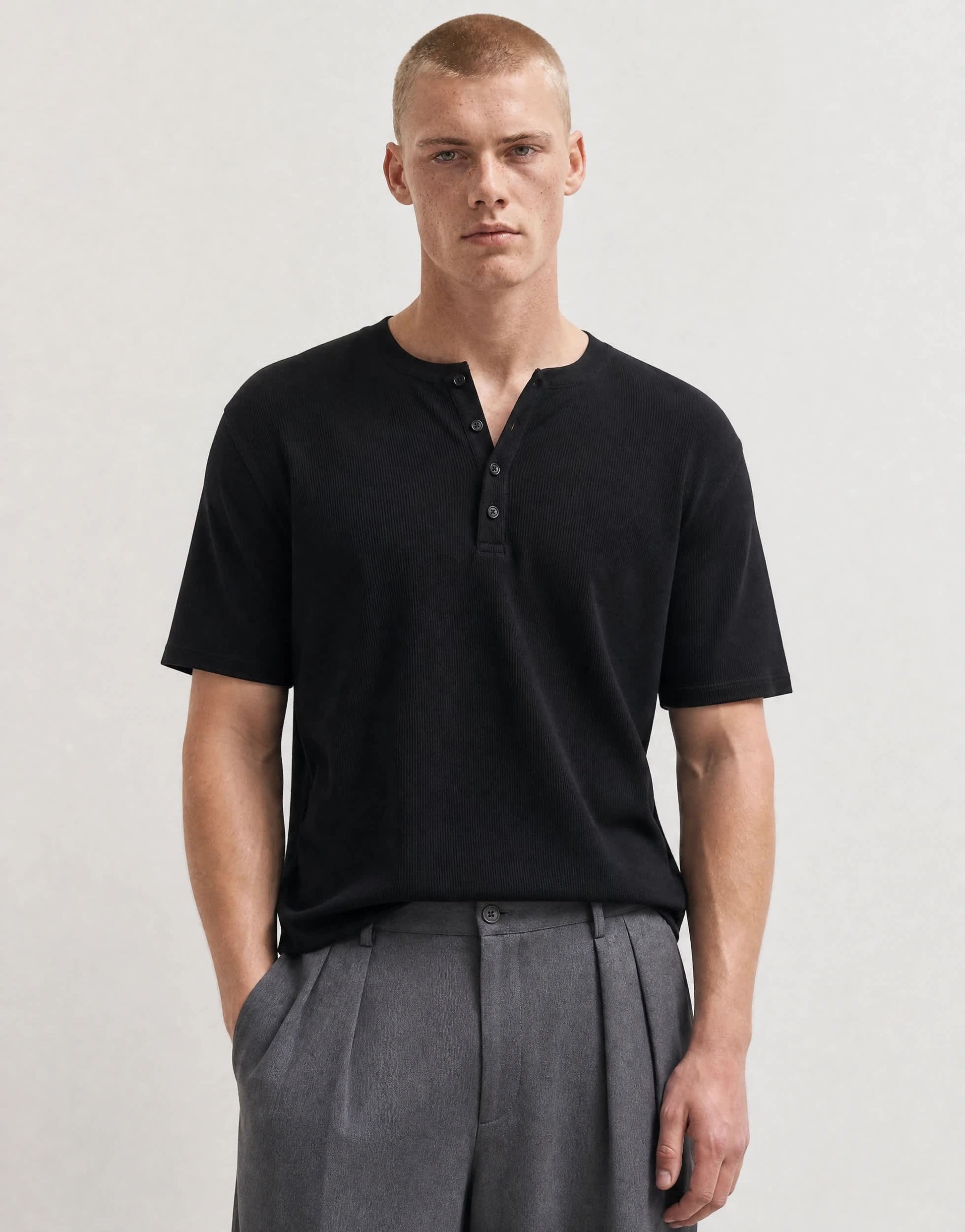 Topman slim fit rib henley t-shirt in black