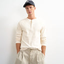 Topman slim fit long sleeve rib henley t-shirt in ecru