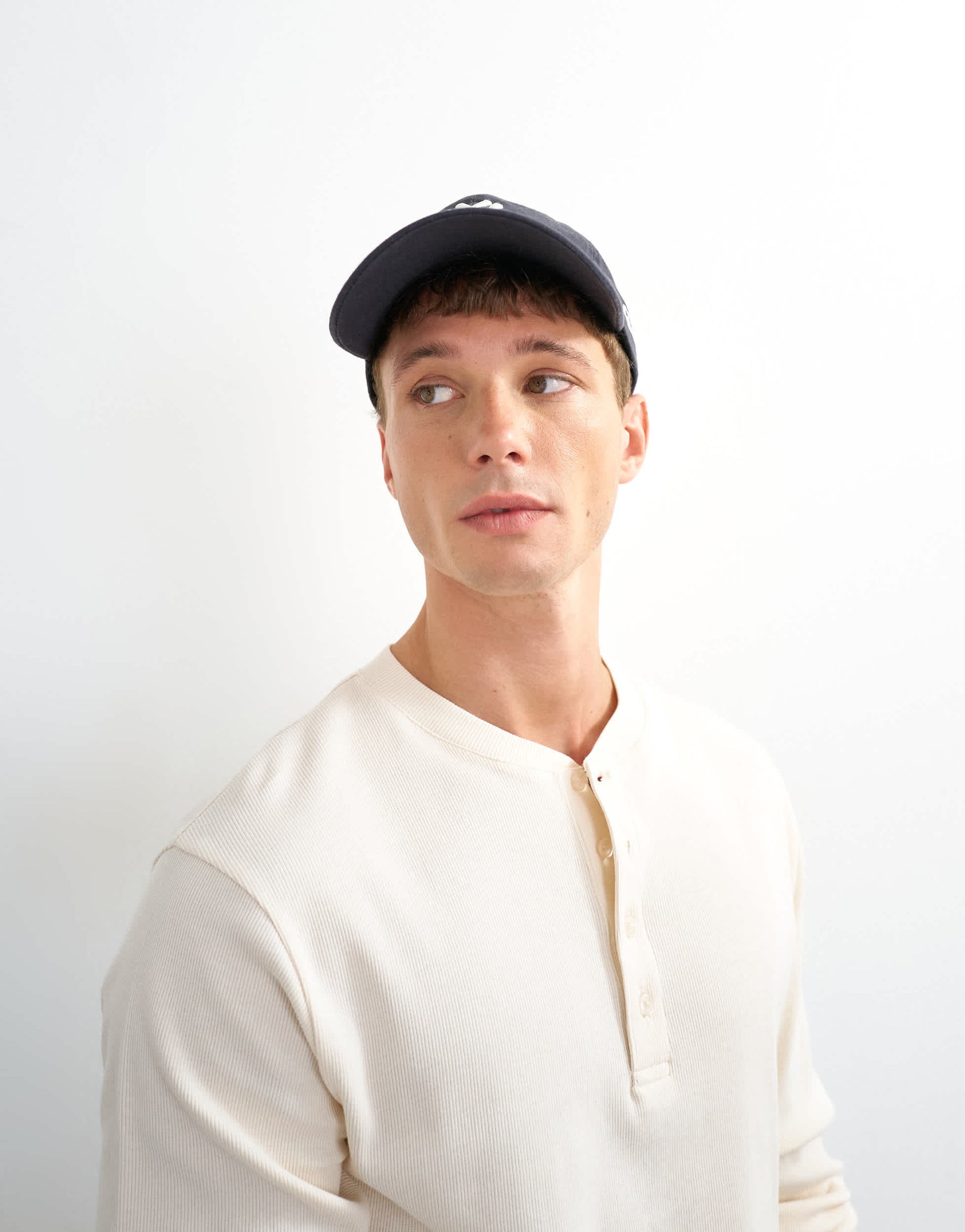 Topman slim fit long sleeve rib henley t-shirt in ecru
