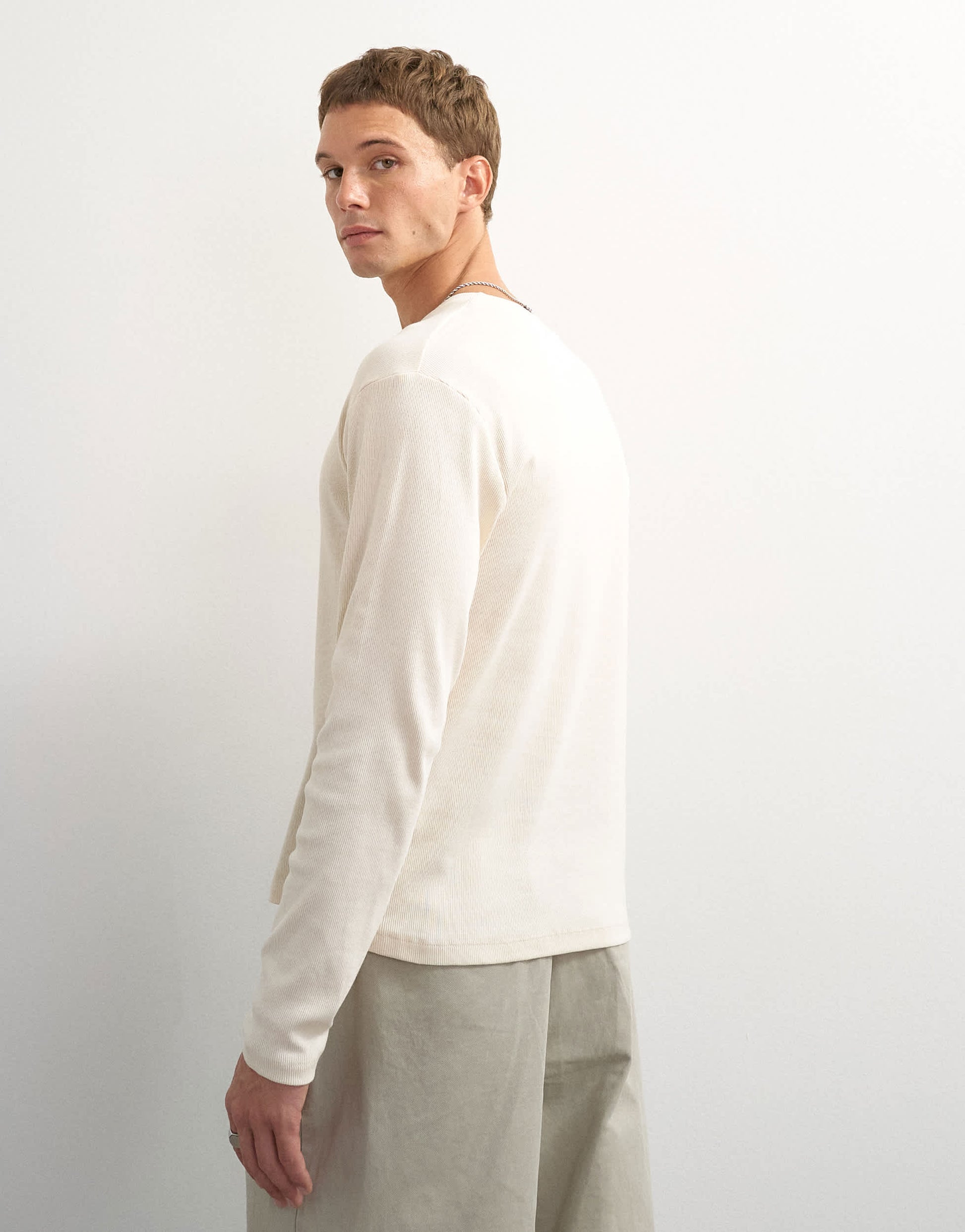 Topman slim fit long sleeve rib henley t-shirt in ecru
