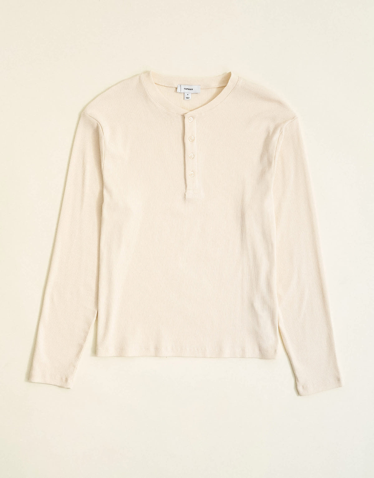 Topman slim fit long sleeve rib henley t-shirt in ecru