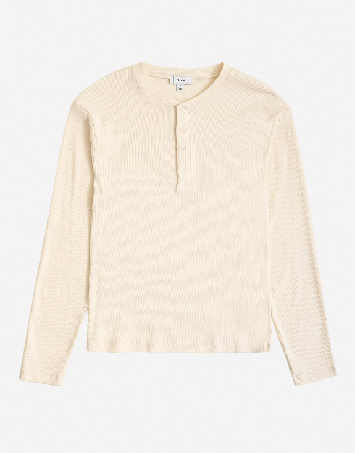 Topman slim fit long sleeve rib henley t-shirt in ecru