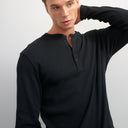 Topman slim fit long sleeve rib henley t-shirt in black
