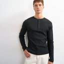 Topman slim fit long sleeve rib henley t-shirt in black