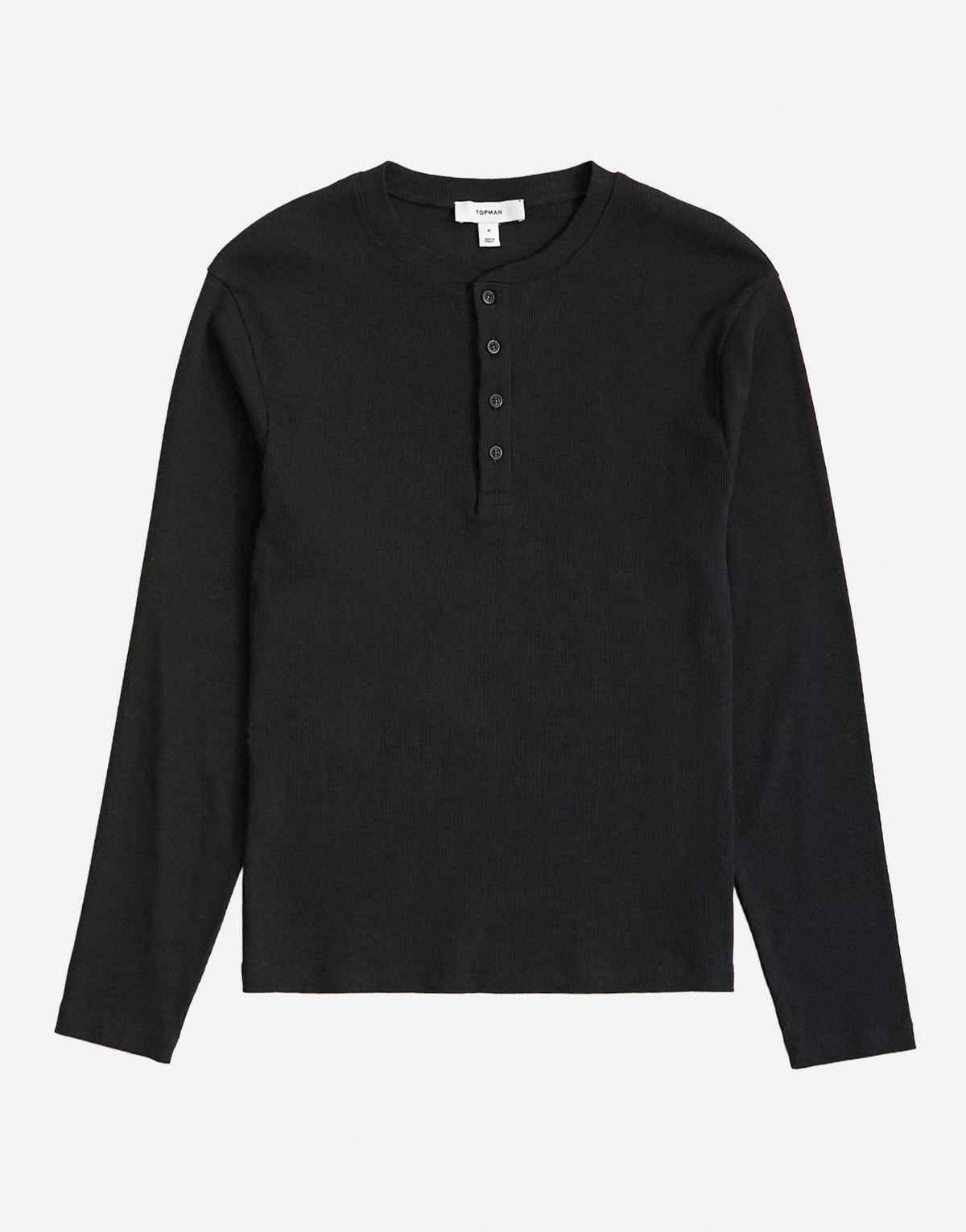 Topman slim fit long sleeve rib henley t-shirt in black