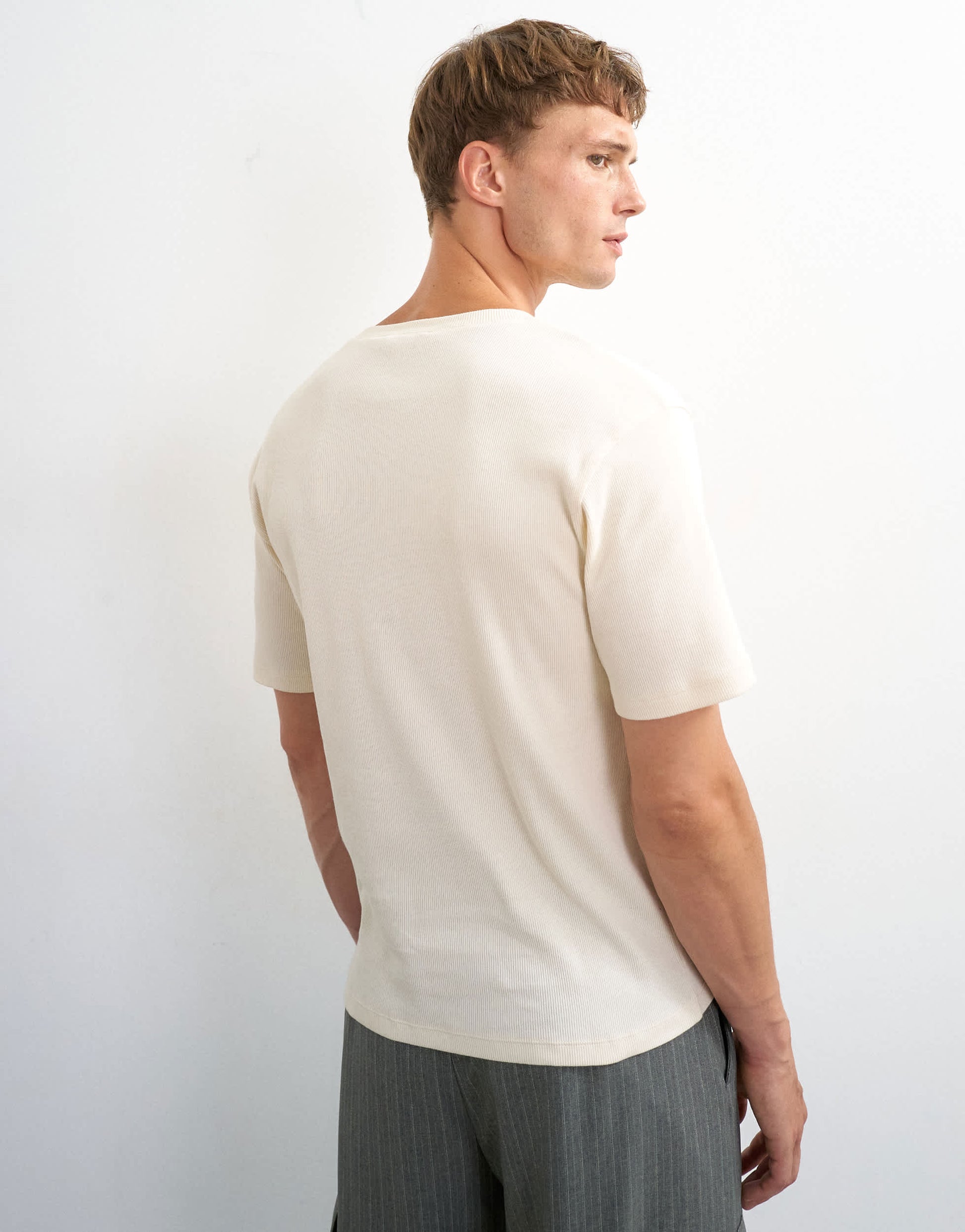 Topman slim fit rib henley t-shirt in ecru