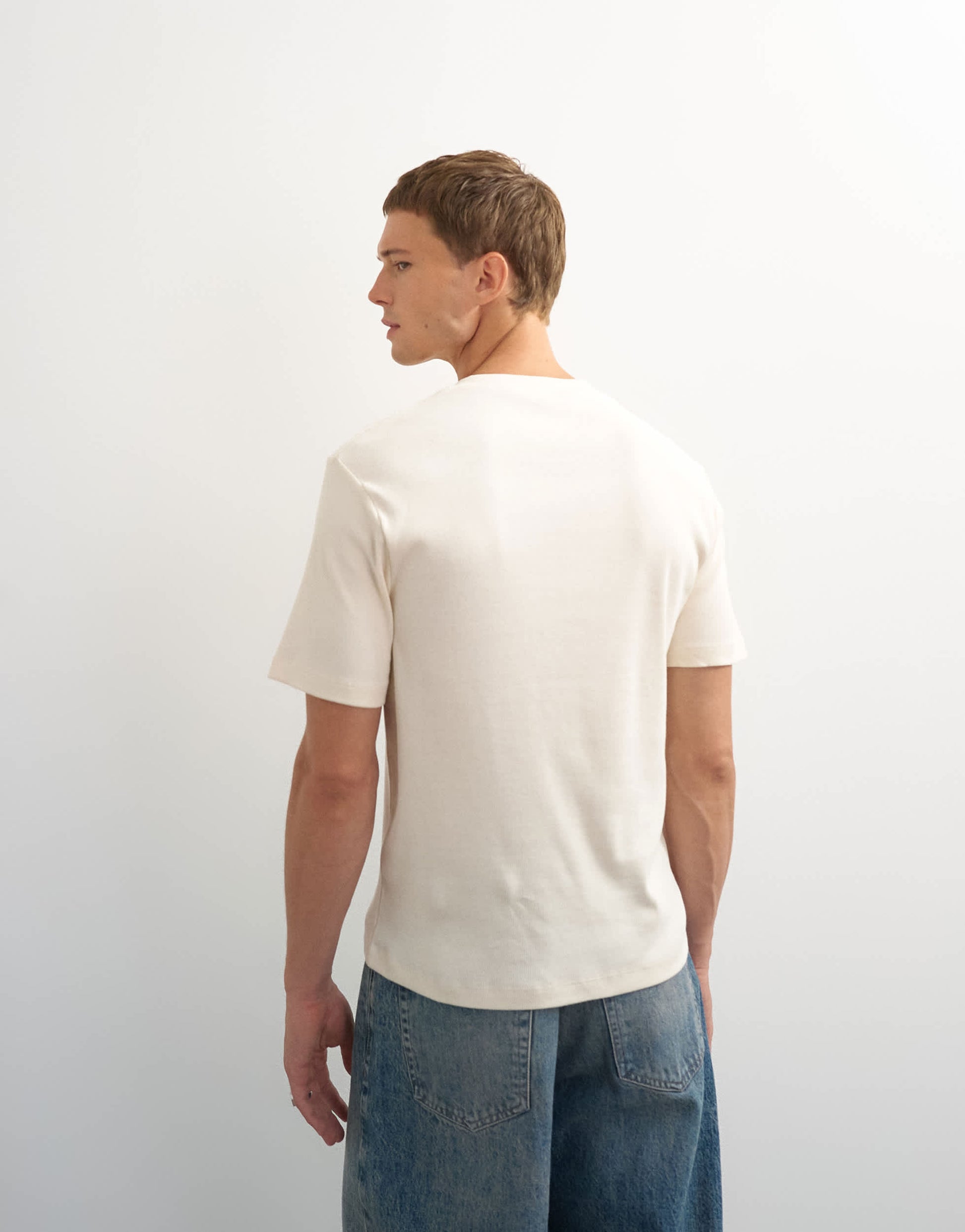 Topman slim fit rib henley t-shirt in ecru