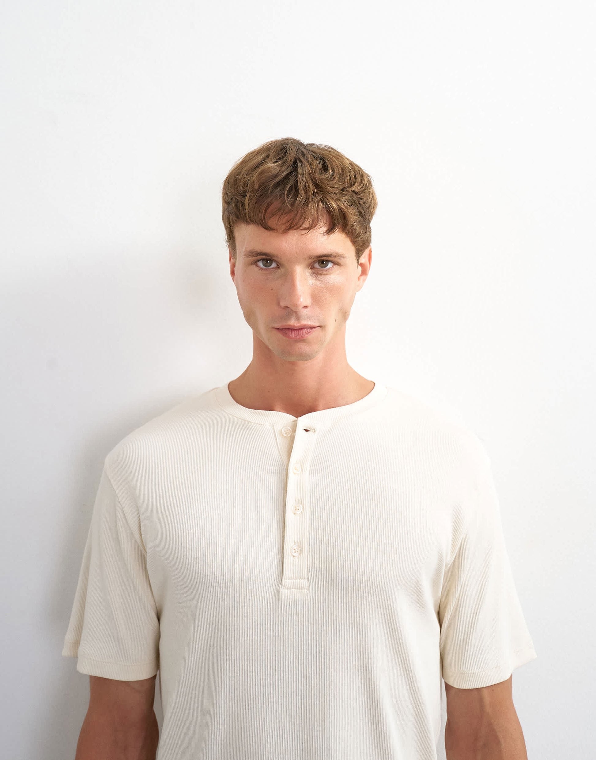 Topman slim fit rib henley t-shirt in ecru