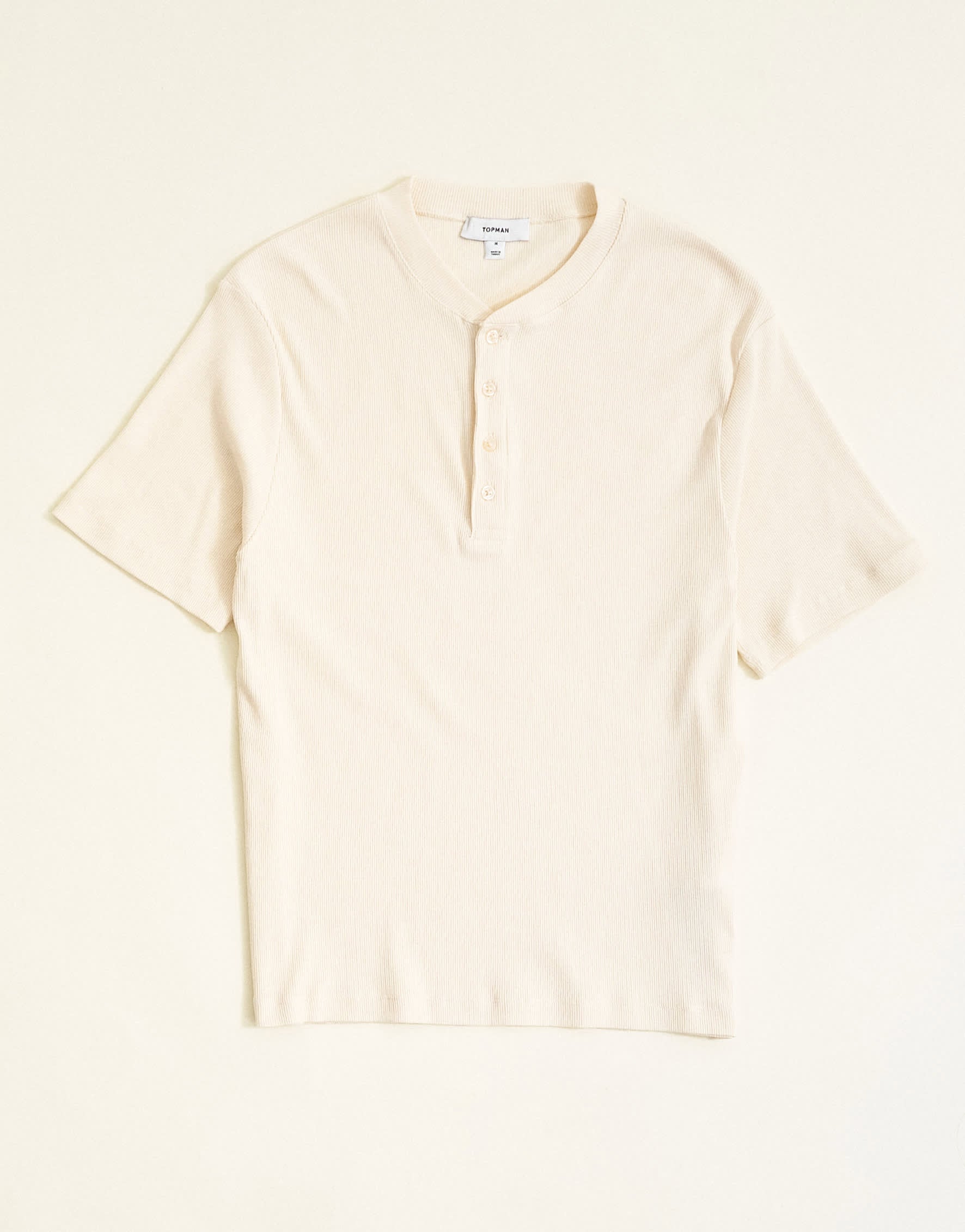 Topman slim fit rib henley t-shirt in ecru