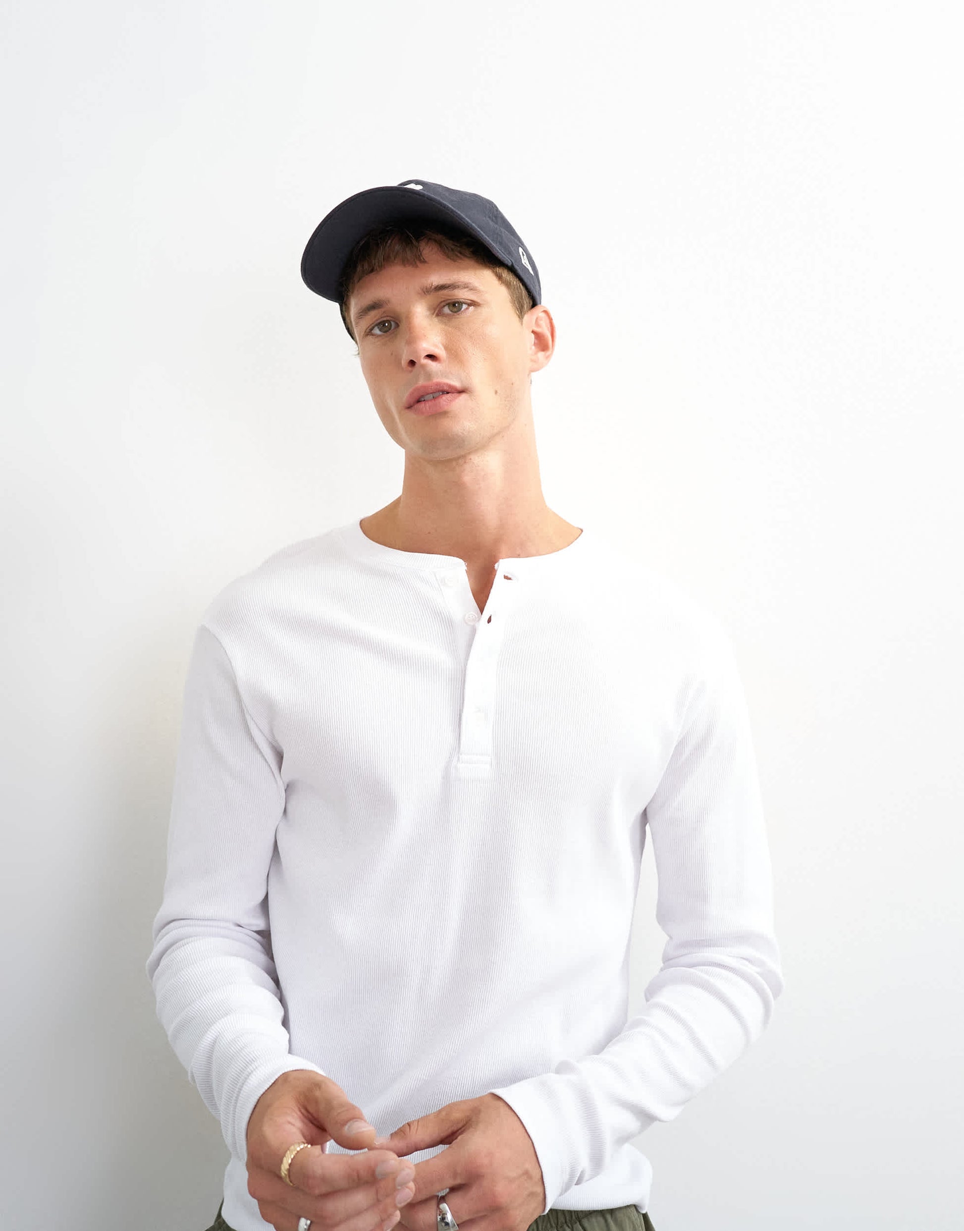 Topman slim fit long sleeve rib henley t-shirt in white