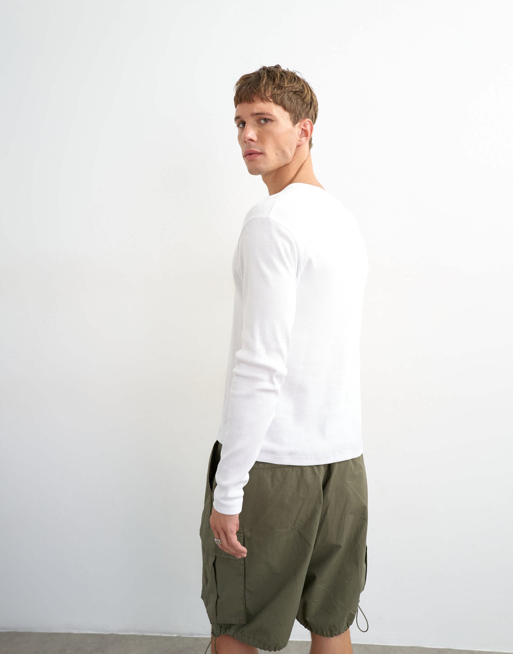 Topman slim fit long sleeve rib henley t-shirt in white