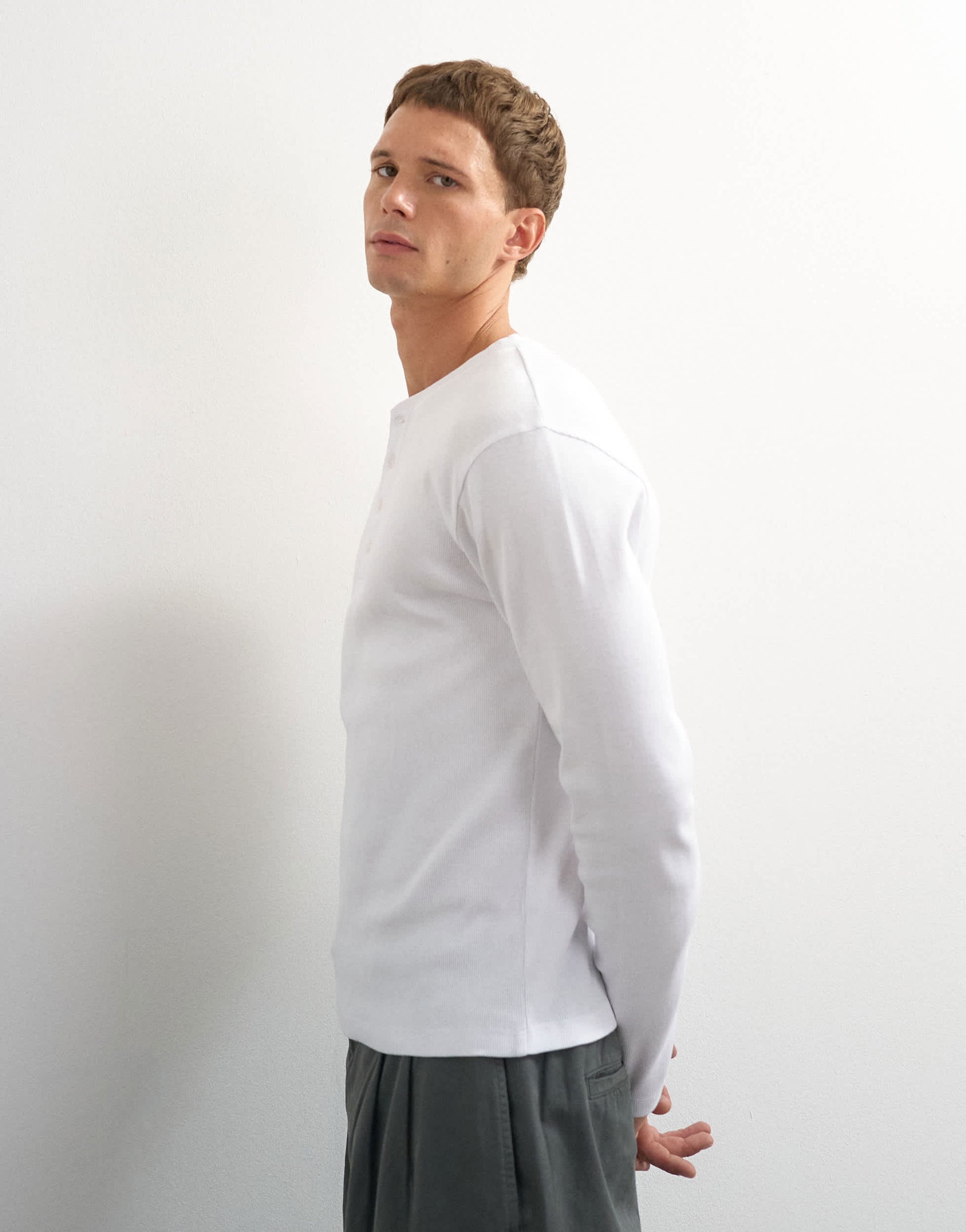 Topman slim fit long sleeve rib henley t-shirt in white