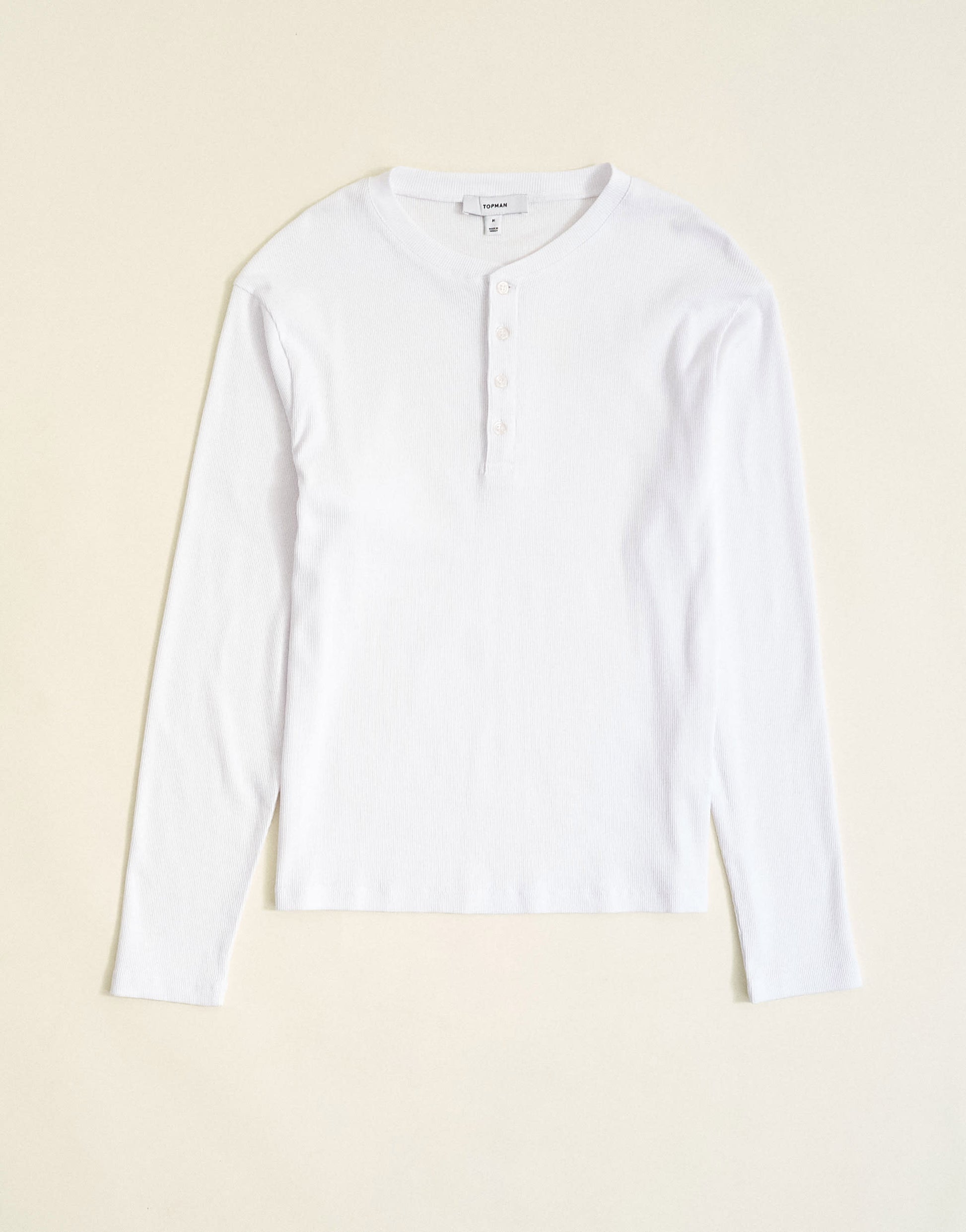 Topman slim fit long sleeve rib henley t-shirt in white