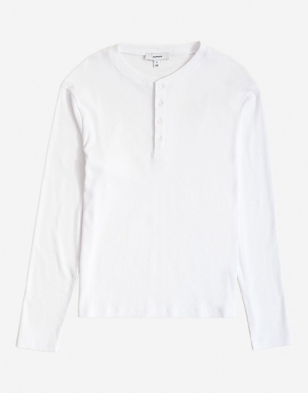 Topman slim fit long sleeve rib henley t-shirt in white