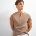 Topman slim fit rib henley t-shirt in light brown