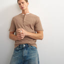 Topman slim fit rib henley t-shirt in light brown