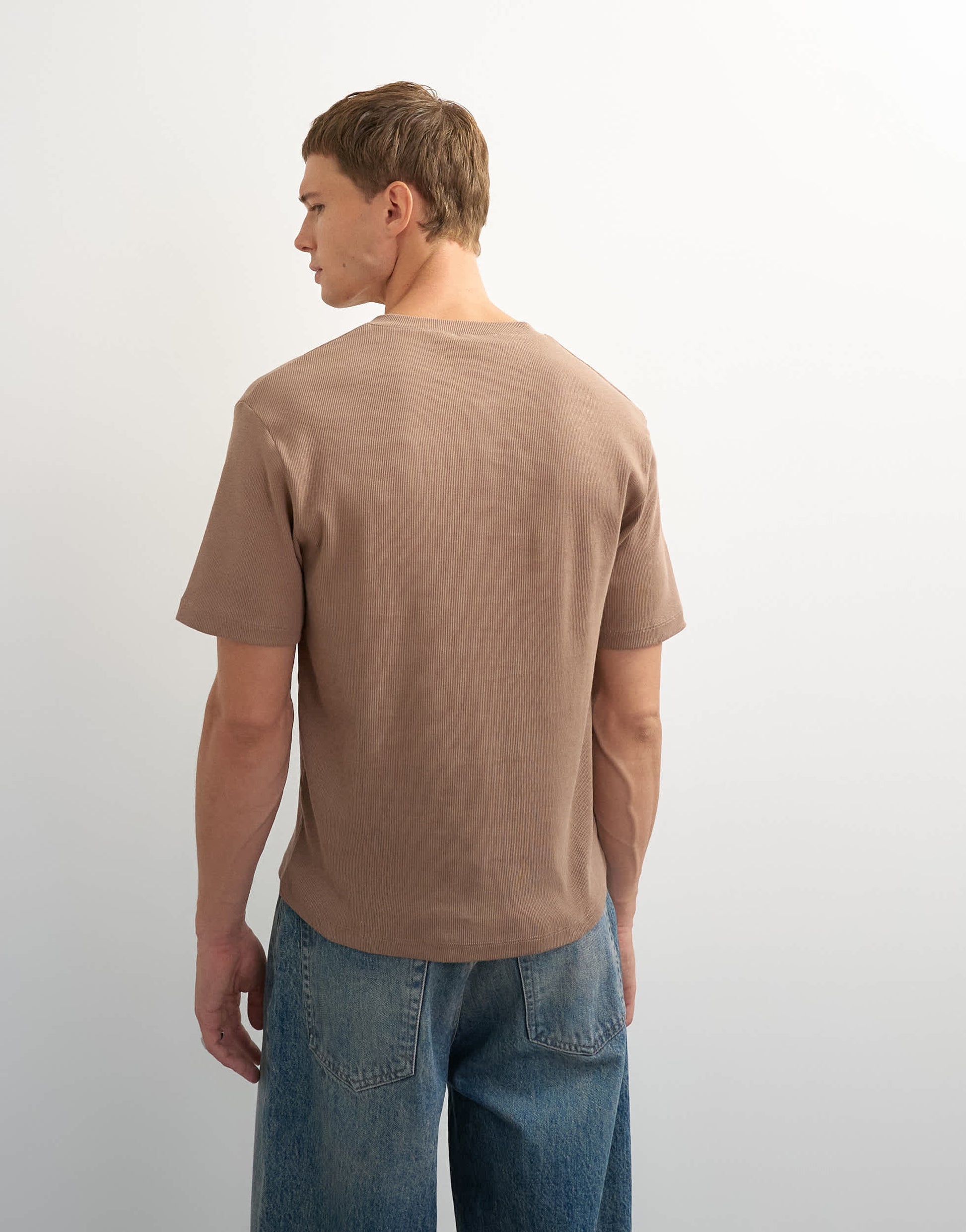 Topman slim fit rib henley t-shirt in light brown