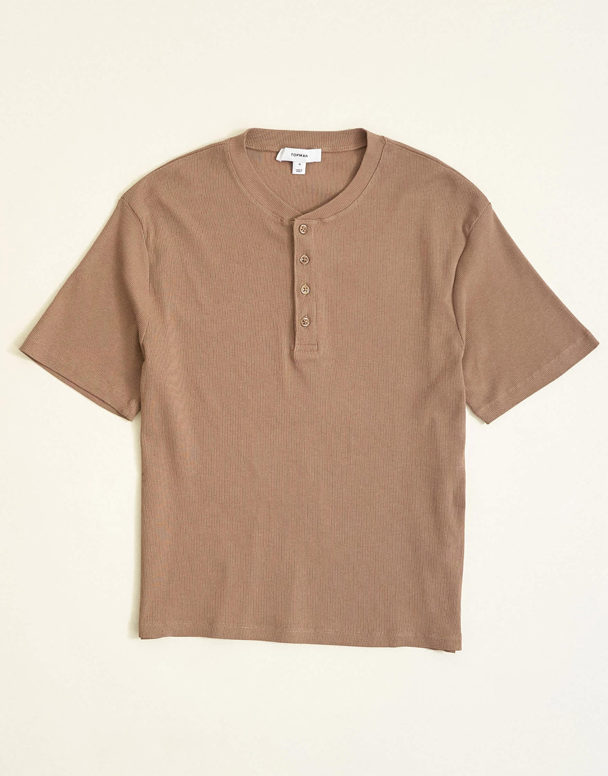 Topman slim fit rib henley t-shirt in light brown