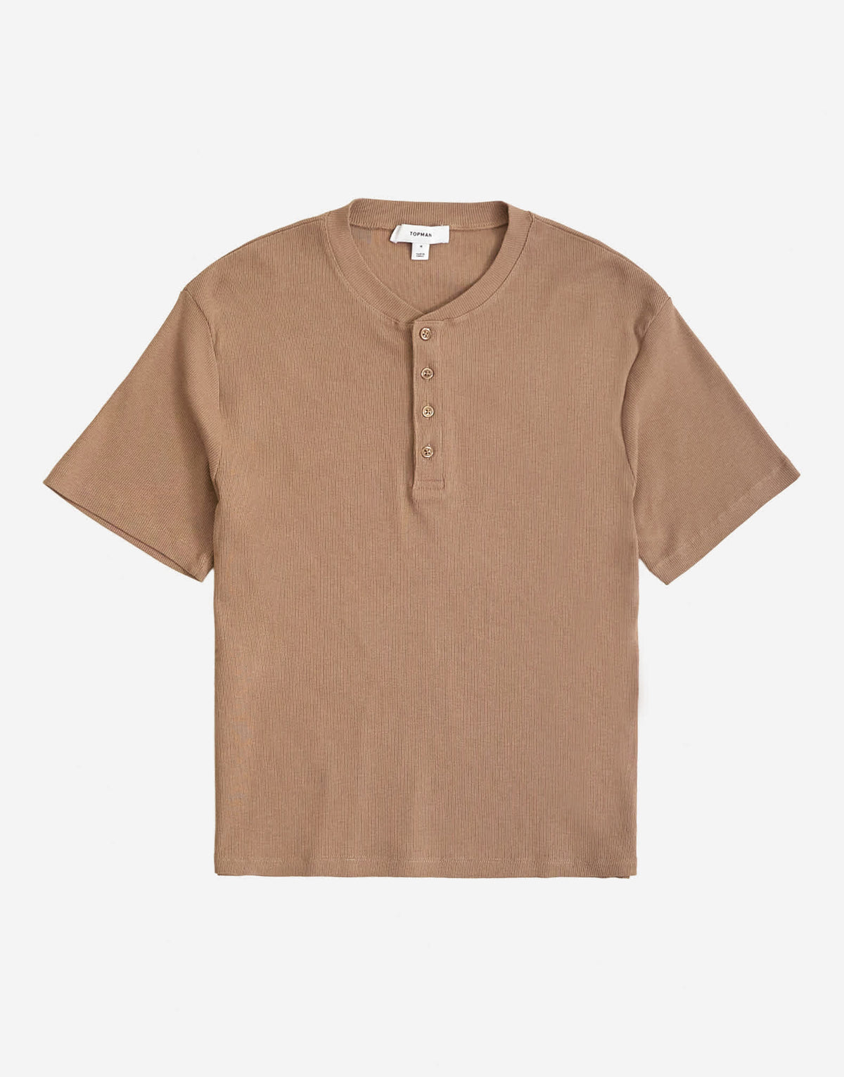 Topman slim fit rib henley t-shirt in light brown