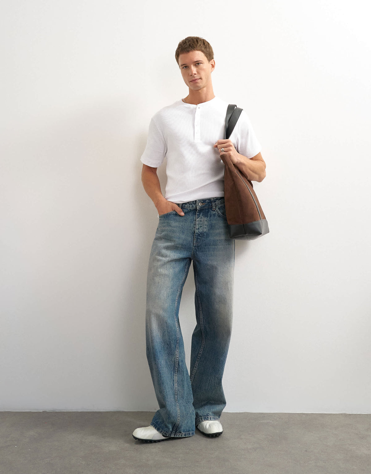 Topman slim fit rib henley t-shirt in white