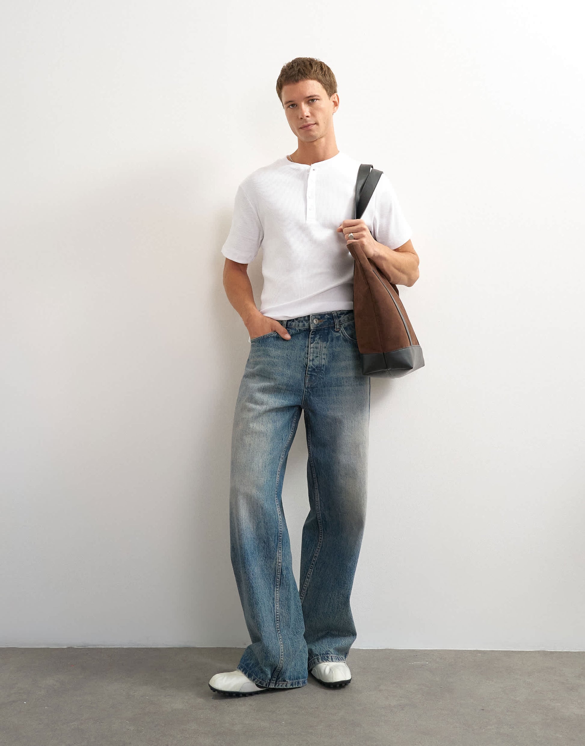 Topman slim fit rib henley t-shirt in white