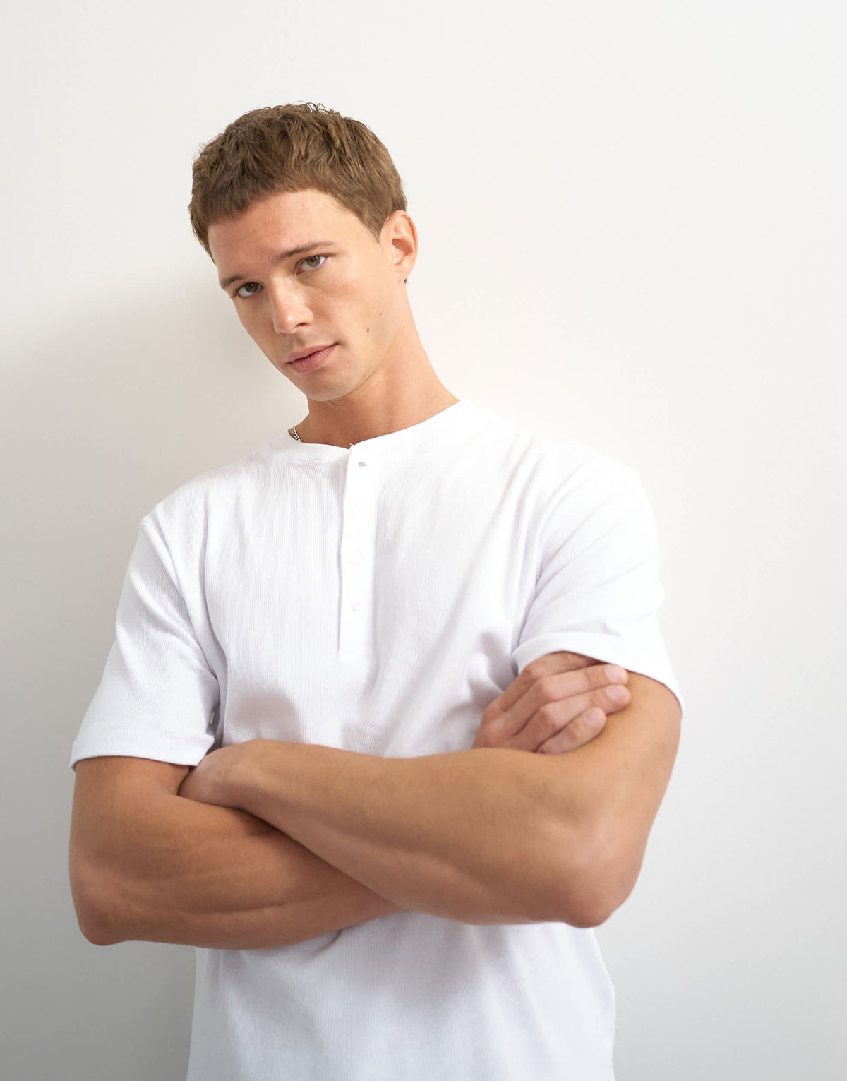 Topman slim fit rib henley t-shirt in white