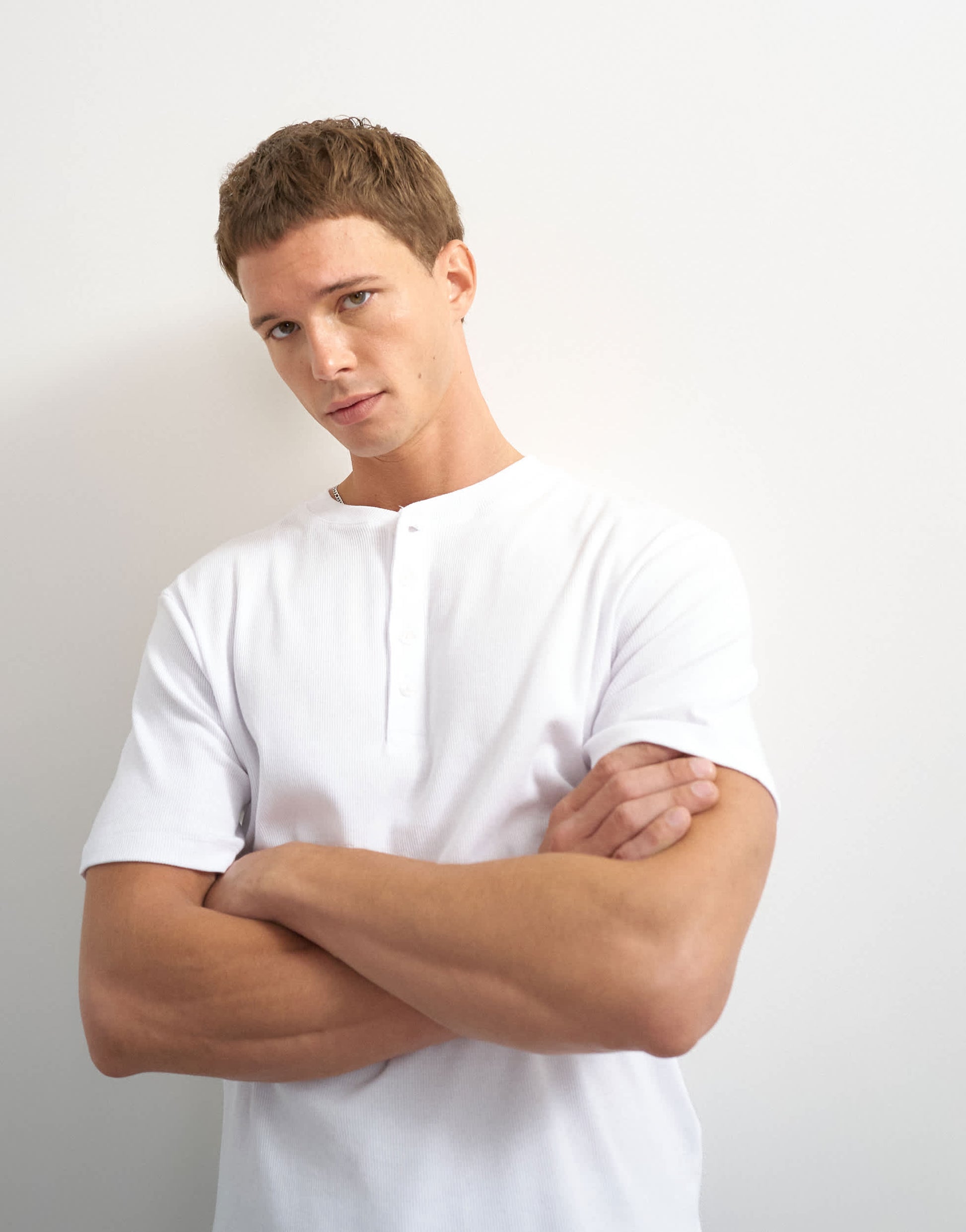 Topman slim fit rib henley t-shirt in white