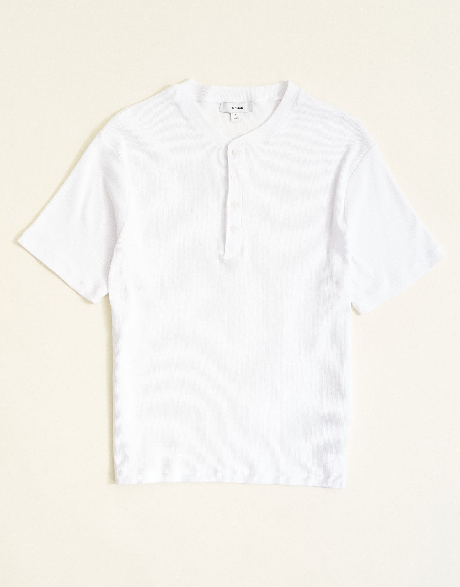 Topman slim fit rib henley t-shirt in white