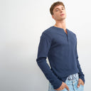 Topman slim fit long sleeve rib henley t-shirt in navy
