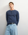 Topman slim fit long sleeve rib henley t-shirt in navy