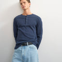 Topman slim fit long sleeve rib henley t-shirt in navy