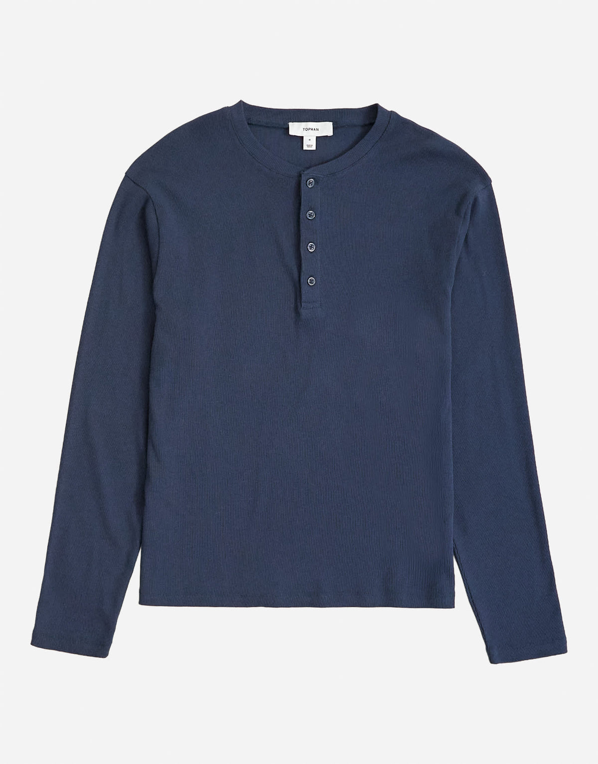 Topman slim fit long sleeve rib henley t-shirt in navy